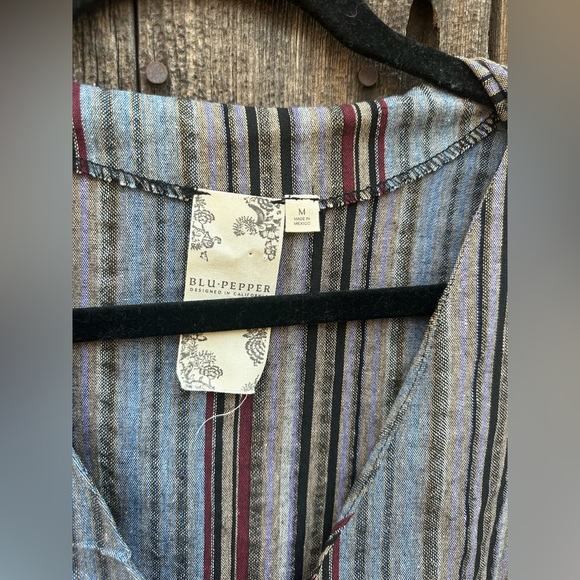 Blu Pepper Blue Red V-Neck Striped Front Tie Pullover Bell Short Sleeve Top - Picture 8 of 8